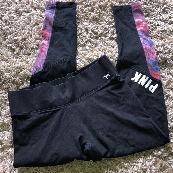 PINK Victoria's Secret Pants - Pink Victoria’s Secret tropical leggings size medium pink yoga pants floral​​​